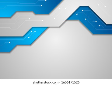 Blue and grey hi-tech abstract background with circuit board lines. Vector design