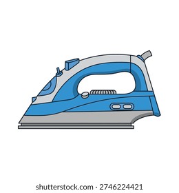 A blue and grey iron on a white background