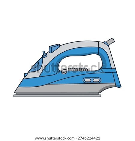 A blue and grey iron on a white background