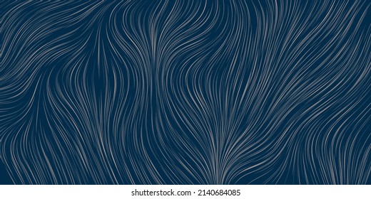 Blue and Grey Moving, Flowing Stream of Particles in Curving, Wavy Lines - Digitally Generated Dark Futuristic Abstract 3D Geometric Background Design, Generative Art in Editable Vector Format