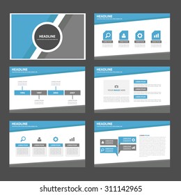 Elemento infográfico multiuso azul e cinza e modelo de apresentação de ícones conjunto de design plano para publicidade folheto e marketing