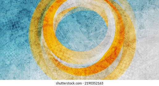 Blue, grey and orange grunge circles abstract geometric background. Vector design