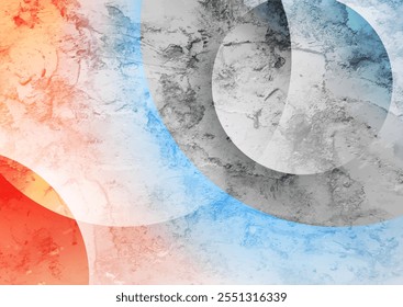 Blue, grey and orange grunge geometric tech background with glossy circles. Vector design