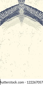 Blue and grey owls on the light background. Vertical banner for tattoo studio.