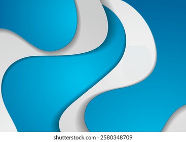 Blue and grey paper waves minimal abstract elegant background. Vector corporate style design