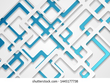 Blue grey papercut geometry vector design. Abstract tech background with 3d paper stripes layers. Vector corporate illustration template