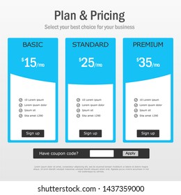 Blue and grey pricing table. High quality vector EPS