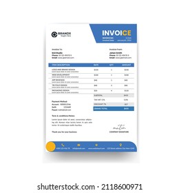 Blue and grey professional invoice template design