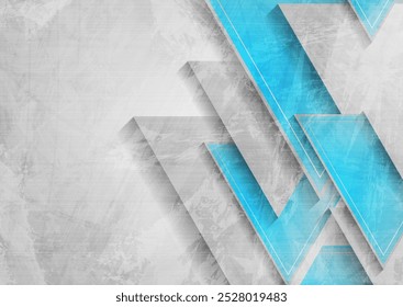 Blaue und graue Retro-Grunge-Dreiecke abstrakter geometrischer Hintergrund. Konzept, Vektordesign