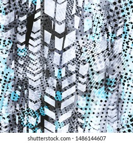 Blue and grey seamless texture with dots and tracks. Urban pattern.   Pattern for sports or boys design.