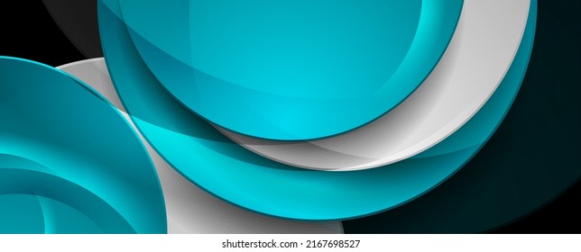 Blue and grey shiny glossy circles abstract geometry background. Technology vector banner design