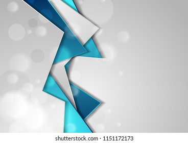 Blue and grey tech material abstract background with shiny bokeh light. Vector design