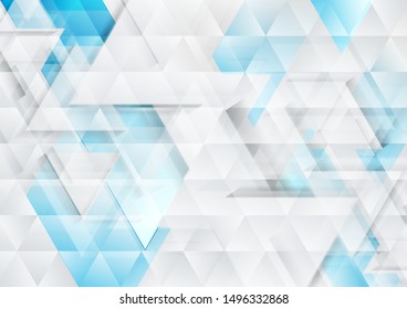 Blue and grey technology geometric low poly abstract background. Vector futuristic triangles design