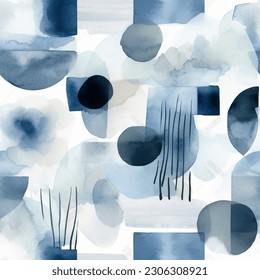 Blue Grey and White Abstract Scandinavian Design Seamless Pattern