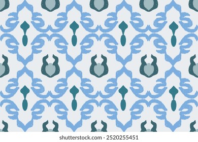 Blue, grey with white embroidery, motif ethnic ikat seamless textile illustration, print striped ornament, pattern, design for wrapping, silk, scarf, background, and textile.