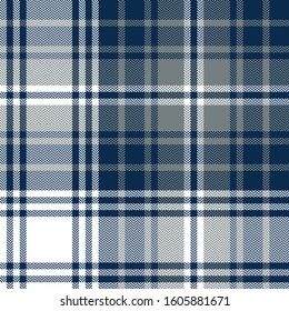 Blue grey white plaid pattern background. Seamless herringbone check plaid graphic for flannel shirt, blanket, throw, upholstery, duvet cover, or other modern autumn winter textile design.