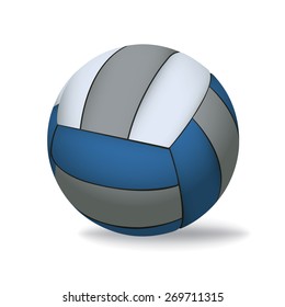 A blue, grey, and white realistic 3D volleyball isolated on a white background illustration. Vector EPS 10. EPS file contains transparencies. Gradient mesh in dropshadow only.
