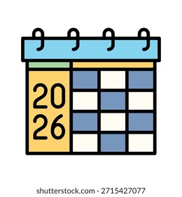 Calendario de cuadrícula azul 2026 Ilustración vectorial llena icono de estilo