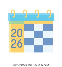 Calendario de cuadrícula azul 2026 Ilustración vectorial Flat Style Icon