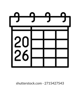 Calendario de cuadrícula azul 2026 Ilustración vectorial línea estilo icono