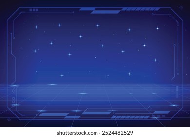 Cuadrícula azul con líneas brillantes sobre un fondo oscuro, un fondo de paisaje digital futurista 