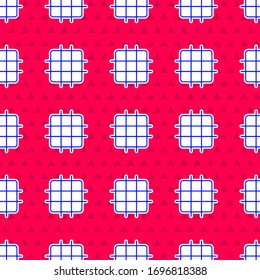 Blue Grid graph paper icon isolated seamless pattern on red background.  Vector Illustration