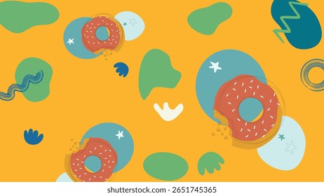 Blue grid layout with chef hats, croissants, baguettes, and assorted bagels in a bakery-inspired, professional food design.