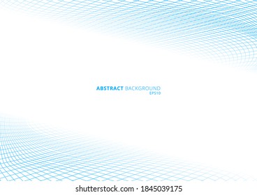Blue grid lines curve perspective on white background with space for your text. Vector illustration