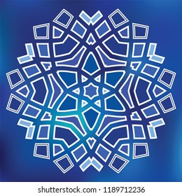 Blue Grid Mosaic Hexagon Snowflake. Vector Sign On Gradient Background Isolated. Papercut Template