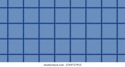 Blue grid seamless pattern with hand painted windowpane check lines Retro-inspired background.