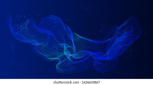 blue grid wavy dynamic monochrome, transparent  abstract vector background