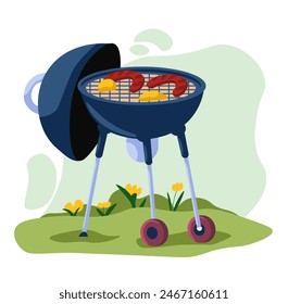 Una parrilla azul con comida