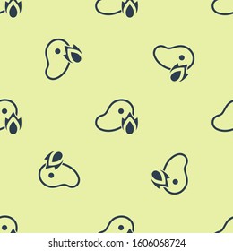 Blue Grilled steak meat and fire flame icon isolated seamless pattern on yellow background.  Vector Illustration