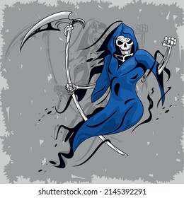 blue grim reaper character poster