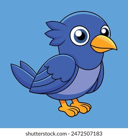 Blue Grosbeak Bird Vector Kawaii Illustration