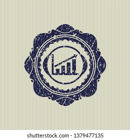 Blue growth chart icon inside rubber grunge texture stamp