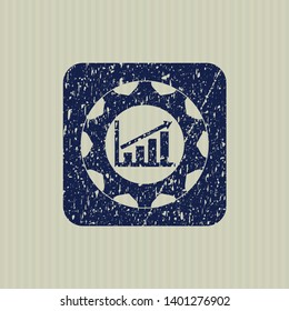 Blue growth chart icon inside distress grunge style stamp