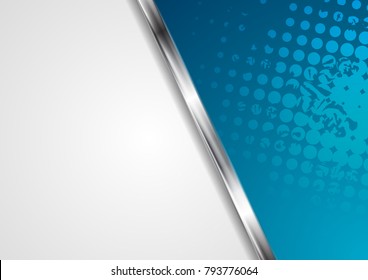 Blue grunge abstract corporate background with silver metal stripe. Vector design