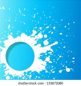 Blue grunge background with paper-cut and a big white splash for your design. Vector illustration.