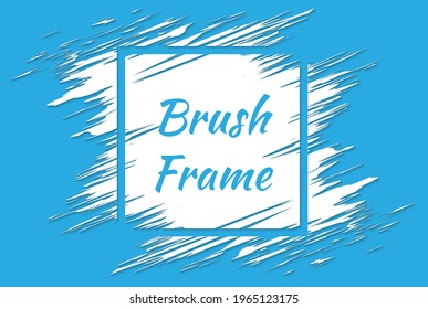 Blue Grunge Background with White Brush Paint Ink Stroke Over Square Frame. Vector illustration