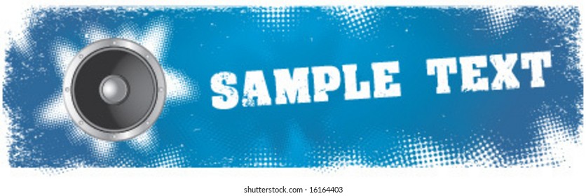 Blue grunge banner with speaker. Vector element for design.