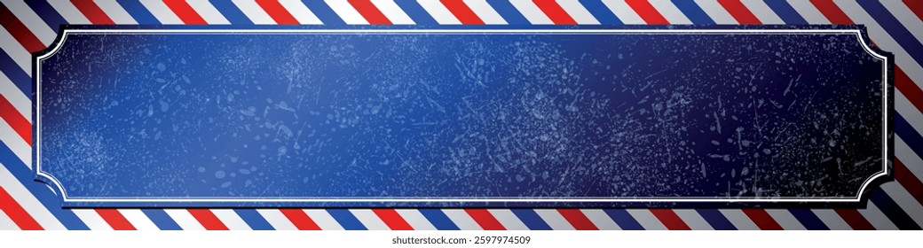 Blue grunge barber background with stripes, blue plain with frame - vector illustration