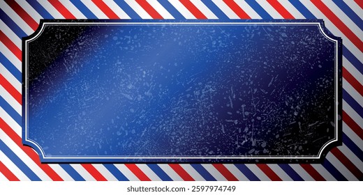 Blue grunge barber background with stripes, blue plain with frame - vector illustration