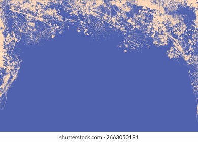 Fundo de borda azul grunge com bege Paint Splatter e rabiscos. Design abstrato com textura desenhada à mão. Perfeito para cartazes digitais, web, panfletos, cartões, banners.