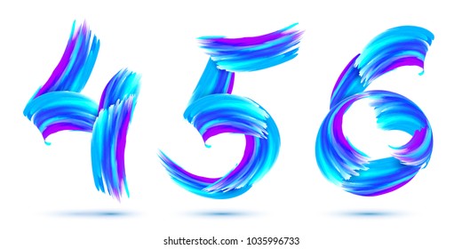 Blue grunge brush strokes vector 4,5,6 numbers set