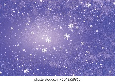 Blue grunge Christmas background, Christmas wishes background, Winter Snowfall Christmas background, Flying snow flakes and stars on winter blue background. snowflake template. Vector illustration