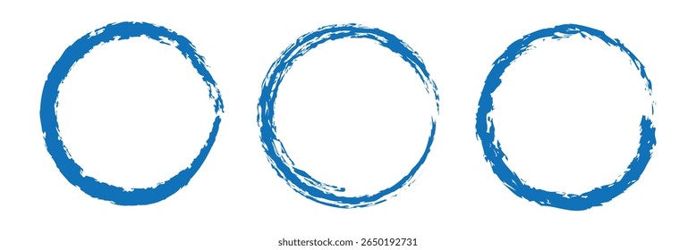 blue grunge circle brush. Round stamp vector isolated on white background. blue stamp vector for grunge badge, seal, ink. Abstract blue paint brushstroke circles pack. Set of blue brush circle.