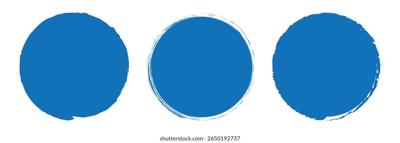 blue grunge circle brush. Round stamp vector isolated on white background. blue stamp vector for grunge badge, seal, ink. Abstract blue paint brushstroke circles pack. Set of blue brush circle.