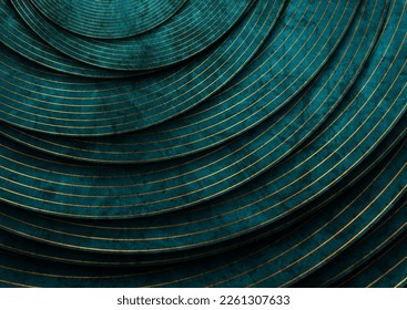 Blue grunge concept geometric background with abstract shiny golden lines. Retro turquoise bronze vector design