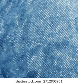 Fundo de textura denim grunge azul com linhas diagonais. Padrão azul riscado abstrato que lembra chuva forte ou tecido gasto. Vetor de ilustração de material de lona ou calça úmida.